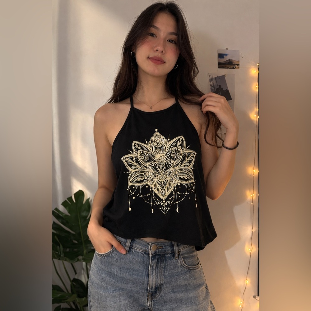 Black Sleeveless Top with Intricate Design